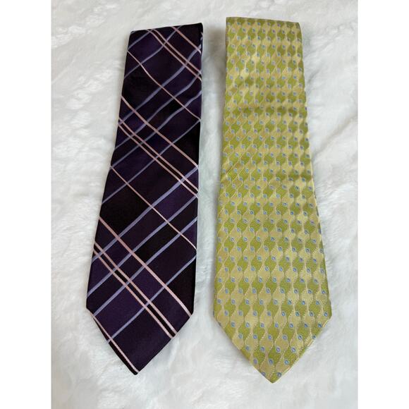 Lot of 2 Ike Behar Ties Luxury 100% Silk Hand Tailored USA Purple 58”/ Green 59” - Picture 1 of 14